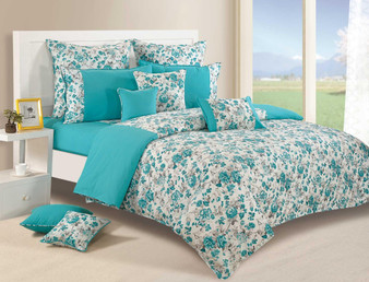 Canopus Aqua floral Cotton Duvet Cover set