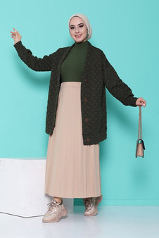 Pompom Patterned Hijab Cardigan Beige Women Short Cardigan Knitted Sweater Autumn Winter Long Sleeve V neck Jumper Cardigans