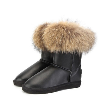 MBR FORCE Women 100% natural real fox fur snow boots fashion  boots women of high quality genuine leather Waterproof Boots