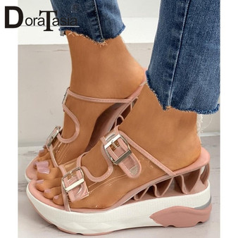 Big Size 35-43 New Ladies Wedges High Heels Slippers Fashion Buckle Platform Slippers Women 2021 Casual Beach Mules Shoes Woman