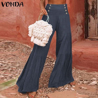 Casual Capris Streetwear Pants VONDA 2021 Trouser Solid Long Pantalon Female Women Wide Leg Zipper Pants Autumn Ladies Palazzo