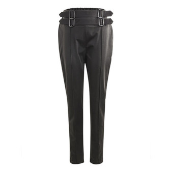 Fashion Women High Waist Pencil Pants Sexy Solid Color Skinny Stretchy Long Trousers with Buckle Belts Office Slim Bottoms