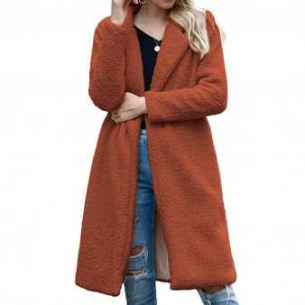 2020 Women Winter Coat Faux Fleece Long Sleeve Lapel Warm Coat Jacket Open Front Overcoat Streetwear Plus Size 3XL Outwear