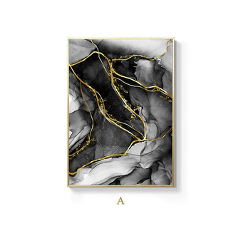 Golden Ink Texture Abstract Canvas Poster Black White Art Luxury Style Wall Painting Print Decorative Picture Modern Home Decor