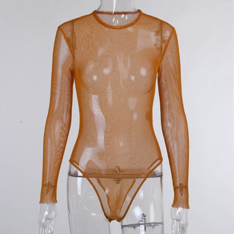 Dulzura Mesh Fishnet Women Long Sleeve Bodysuit See Through Sheer O Neck Bodycon Sexy Streetwear 2020 Autumn Winter Club Body