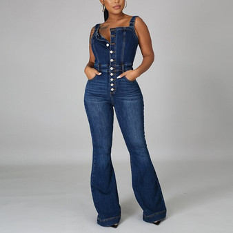 Women Jumpsuits Sexy One Piece Denim Romper Casual Flare Jeans Pants Overalls Female Straps Playsuits