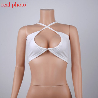 Cryptographic White Lace Up Halter Sexy Crop Tops Sleeveless Summer Bandage Tops Mujer V-Neck Straps Short Vest Streetwear New