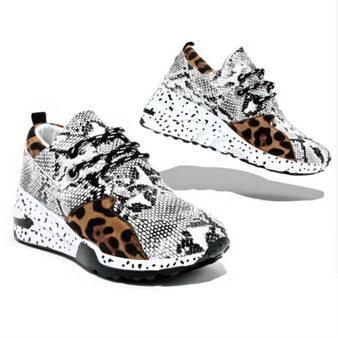 Women's Lacing Casual Shoes Breathable Ladies Sneakers Leopard Print Faux Fur Sneakers Thick Bottom Sports Shoes Women Sneakers