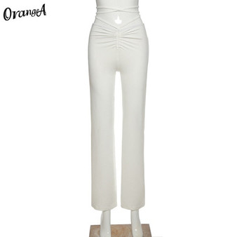 OrangeA 2020 fashion bandage women straight pants solid elastic high waist slim long trousers 2020 summer streetwear outfits