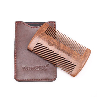 Blue ZOO Double Side Sandalwood Beard Comb Fashion Leather Bag (Anti Static)