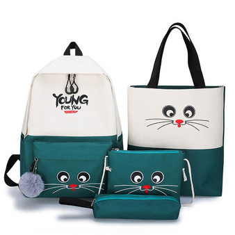 Middle High School Bags for Teenage Girls school Backpack 4 pcs travel bags Female Campus Students Schoolbag set Women Bookbags