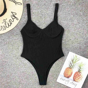 2020 New Sexy High Cut Women Swimwear Ribbed Underwired One Piece Swimsuit Female Bather Bathing Suit Swim Lady Bodysuit V1607