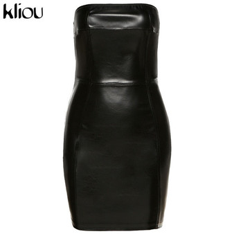 Kliou Faux Leather Mini Party Dress For Women 2020 Solid Fashion  Sexy Backless Sleeveless Clubwear Bodycon Skinny Dresses Hot