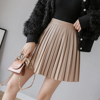 2020 Spring Autumn Pleated Skirt High Waist PU Mini Skirt Women's Fashion Slim Waist Casual Sweet Girls Skirts Free Shipping