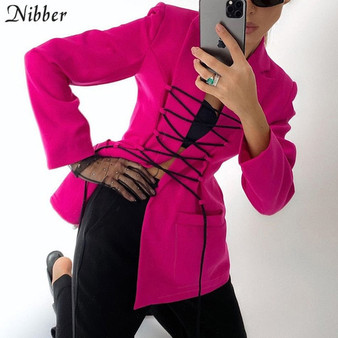 Nibber Autumn Winter Stylish Bandage Tops Coat For Women Solid Color Casual Jackets Elegant Office Lady Streetwear Jacket Female