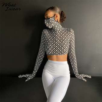 Leopard Print Woman Tshirts With Mask Gloves Chic Casual Y2k Top Long Sleeve Stretchy Shirt Female Fashion Tees Harajuku