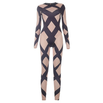 Hawthaw Women Autumn Winter Long Sleeve Printed Bodycon Bodysuit Long Pants Two Piece Set Suit 2020 Female Clothing Streetwear