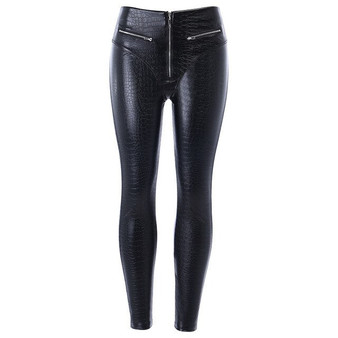 Gothic Punk High Waist Straight Faux Crocodile Leather Pants Womens Thights Legging PU Leather Trousers Sexy Skinny Black Pants