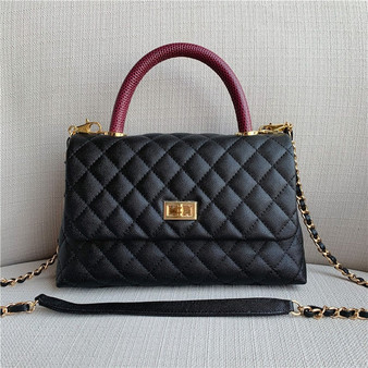 Female Rhombus Chain Bag Portable Leather Caviar Shoulder Messenger bag  classic ball pattern Leather handbag