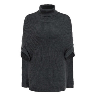 Women Loose Poncho Fashion Solid Color Sweater Oversize 2020 Autumn Knitted Bat Sleeves High Neck Pullover Korean Style Toppies