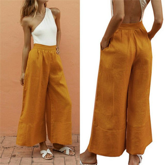 2019 Women Casual Palazzo High Waist Loose Pants Ladies Fashion Loose Beach Wide Leg Trousers Females New Loose Pants Hot Sale