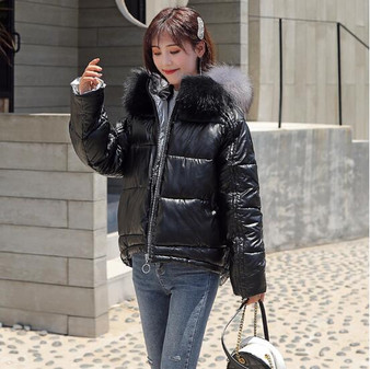 2019 new bright face winter down jacket female short double-sided fashion fake fur collar coat winter down coat women outerwear