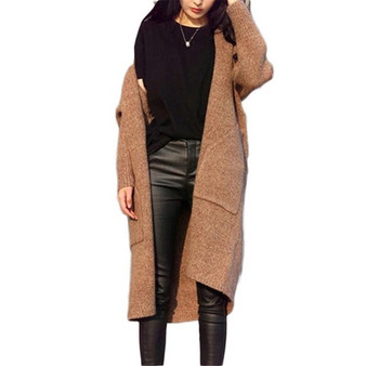 Autumn Women Fashion Cardigan Coat Long Knit Sweater Coat Loose Long Sleeve Wild Jacket Solid Color One Size Casual Jacket