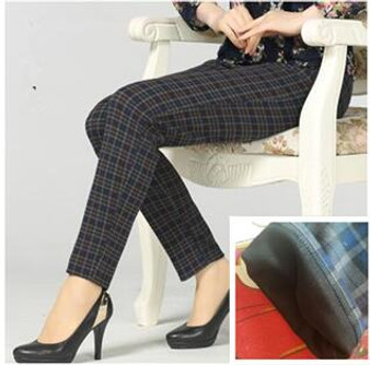 Large size 2019 spring Winter Women grid Pants Warm sweat Plus Velvet Pants Slim High Waist Stretch Pencil Pants Female Trousers