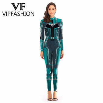 VIP FASHION 2019 New 3D Super Hero Captain Costume Cosplay Women Marvel Movie Jumpsuit Costumes For Women Plus Size  Jumpsuit