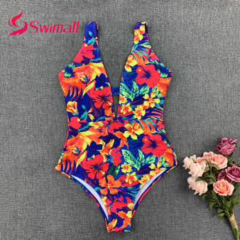 New 2019 Sexy One Piece Swimsuit Female Petal print Backless Brazilian Monokini Swimwear Women Bathing Suit Swimming Beach Wear