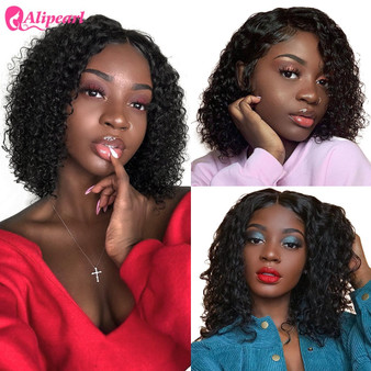 Short Curly Bob Wigs For Black Women Lace Front Human Hair Wigs Brazilian Curly Bob Lace Front Wigs Pre Plucked Ali Pearl Hair