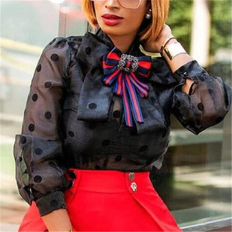 Women Blouse Tops Shirts Polka Dot Thin Classy 2019 Spring Transparent Long Sleeves Office Fashion Elegant Ladies Female Clothes