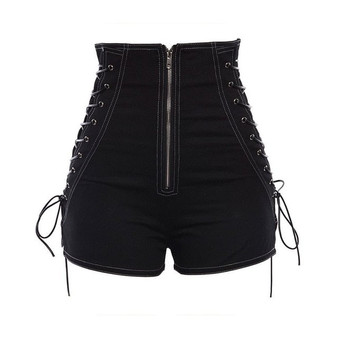 Rosetic Women Shorts Casual Gothic Sexy Club Punk Hip Hop Straight Thin High Waist Plain Zipper Black Cool Female Summer Shorts