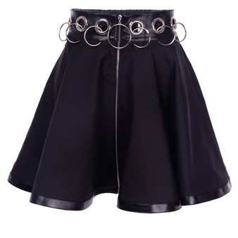 InstaHot Gothic Punk Zip Up Black Skirts Women Autumn Ring High Waist Pleated Winter Mini Skirt Female Bottom Sexy Christmas