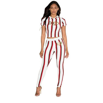 Stripe Casual Women Jumpsuit Romper Printing Elastic Two Piece Suit Jumpsuit High Waist Fitness Playsuit Jumpsuits Plus Size