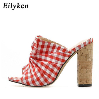 Eilyken  Women High Heel Slippers Sandals Square heel Bowtie Plaid Woman Slippers Classic Elegant Shoes Footwear Size 35-40