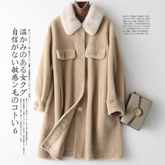 AYUNSUE 100% Wool Coat Female Sheep Shearling Fur Coats Winter Jacket Women Mink Fur Collar Korean Long Jackets veste femme MY
