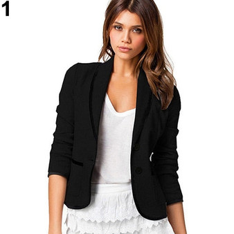 Fashion Women OL Long Sleeve Slim Button Business Blazer Jacket Coat Outwear