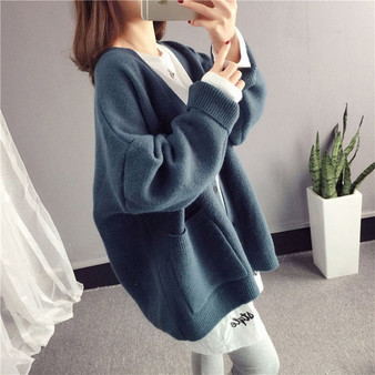 PEONFLY 2019 Fashion Basic Women Knitted Cardigans Tide Solid Loose Casual Long Sleeve Elegant Sweaters Coat Female Jacket