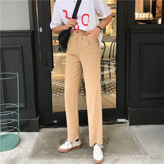 HziriP Korean Summer Casual High Quality Flat Straight Solid Women Slim Fresh Fashion Loose Plus High Waist Pants 4 Colors