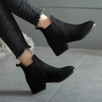 Autumn Winter Boots women Camel Black Ankle Boots For Women Thick Heel Slip On Ladies Shoes  Boots Bota Feminina 35-41