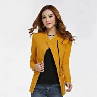 LVOERTUIG Fashion Women Zipper Blazer Suit Lady Formal Outwear Long Sleeve Coat Slim Fit Jacket Tops(,Yellow)