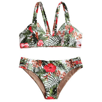ISHOWTIENDA Women Print Flower Push-Up Padded Bra Beach Bikini Set Swimsuit  two pieces Beachwear hight Waist snug Swimwear