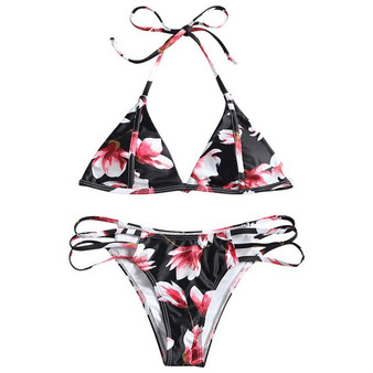 ISHOWTIENDA Women Cross bandage Print Push-Up Padded Bra Beach Bikini Set Swimsuit two pieces Beachwear Swimwear summer biquini