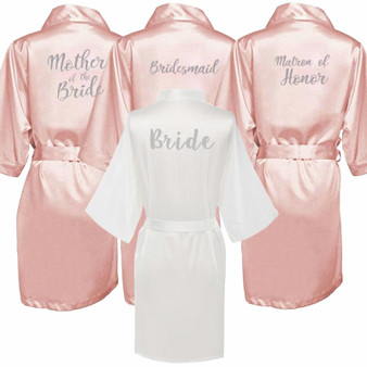 dark pink robe silver letter kimono satin pajamas wedding robe bridesmaid sister mother of the bride robes
