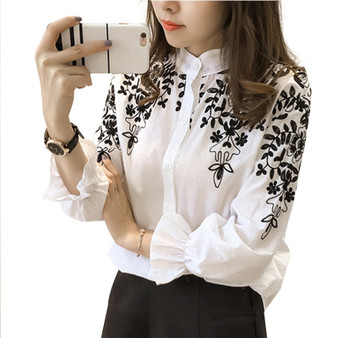 Plus Size office Lady blusas mujer de moda 2019 Women Embroidery Blouse OL Shirt Top Holiday Summmer Beach Shirt