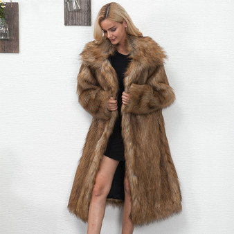 Winter Womens Plus Size Faux Fur Coat Long Slim Thicken Warm Hairy Jacket Trendy Warm Outerwear Fur Coat Trenchcoat