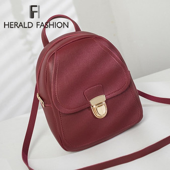 Herald Fashion Summer Small Women Backpack Candy Color Student Bag for Teenager Girls Female Leather Travel Shoulder Bag Mochila