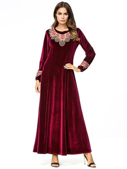 2019 Autumn Islamic Dress Abaya Muslim Moroccan Kaftan Arabic Robe Musulmane Velvet Long Sleeve Turkish Caftan Dubai Arab 7246