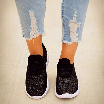2019 Summer Women Sneakers Glitter Bling Gold Silver Shoes Woman Sneakers Lace-up Sparkly Casual Shoes